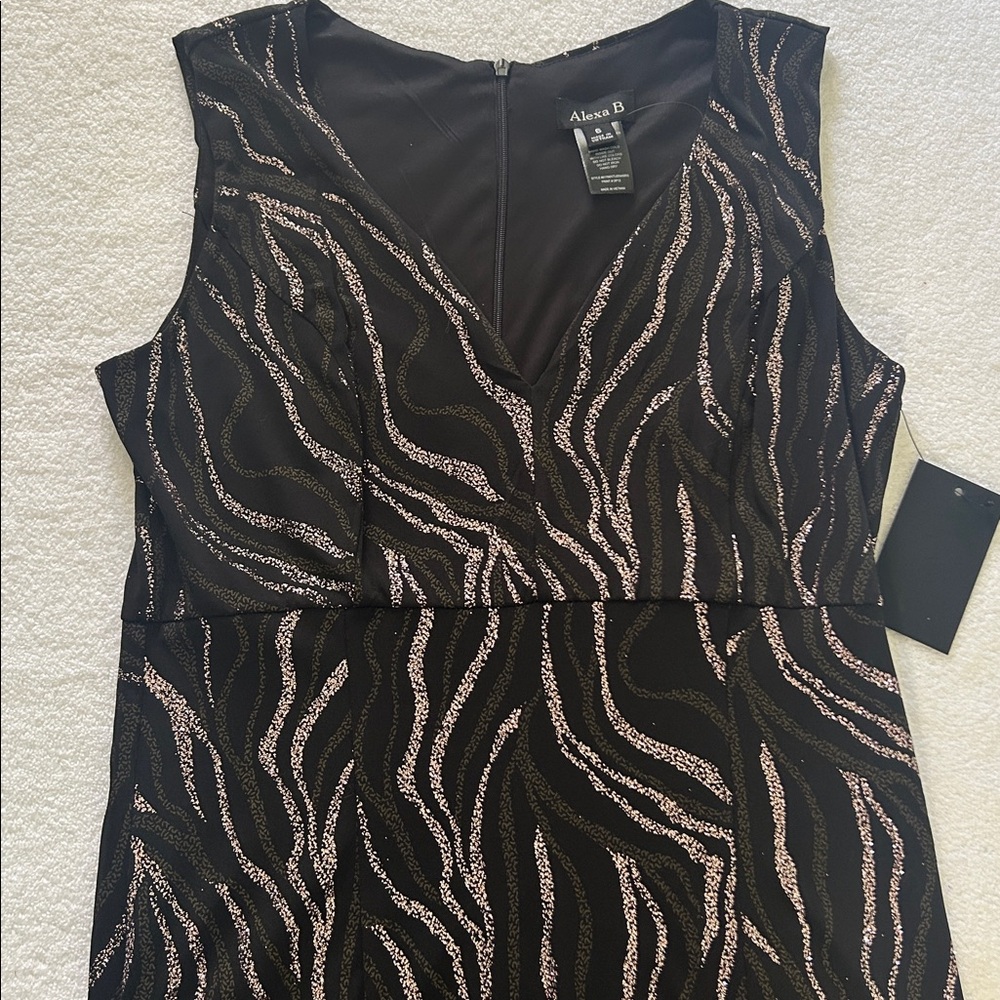 Alexa B 6 Dress Maxi Gown Sequined black brown glittery formal sleeveless NWT